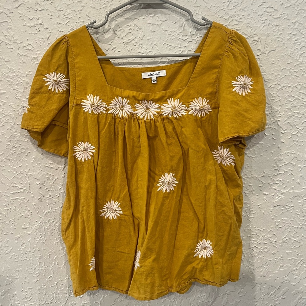 Madewell Yellow Blouse with White Floral Design